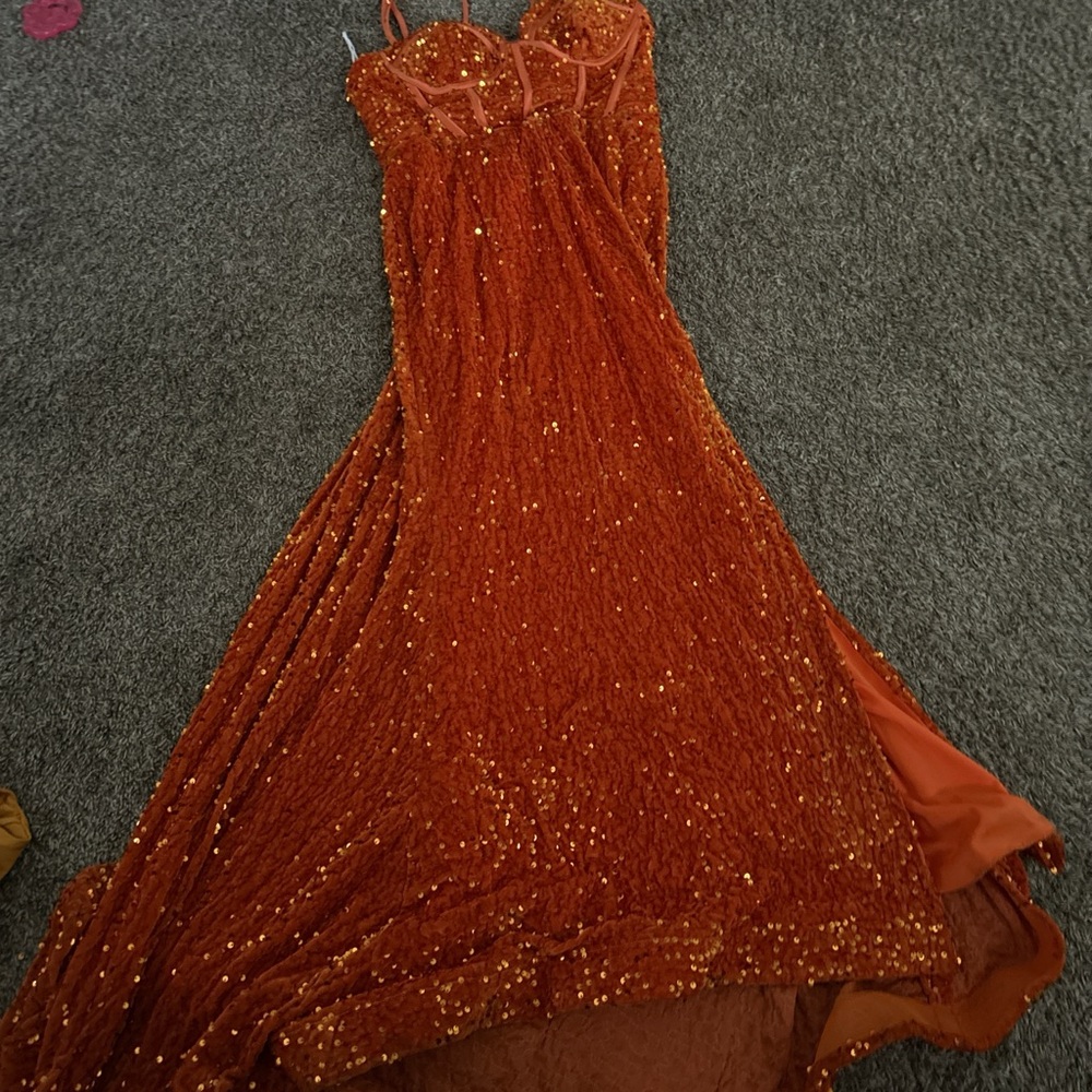 Amazon Brown and Orange Sweetheart Maxi Gown for Prom